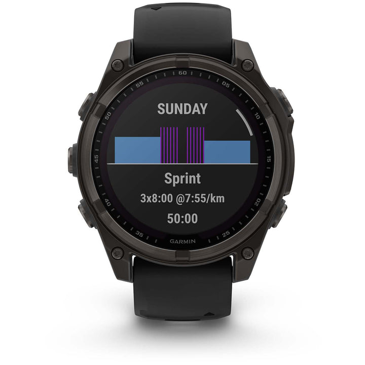 Garmin fenix 8 - Sapphire Solar Smartwatch Carbon Gray DLC Titanium w/Black/Pebble Gray Silicone Band