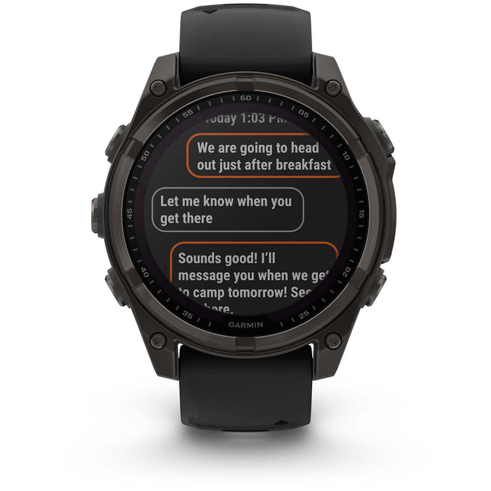 Garmin fenix 8 - Sapphire Solar Smartwatch Carbon Gray DLC Titanium w/Black/Pebble Gray Silicone Band