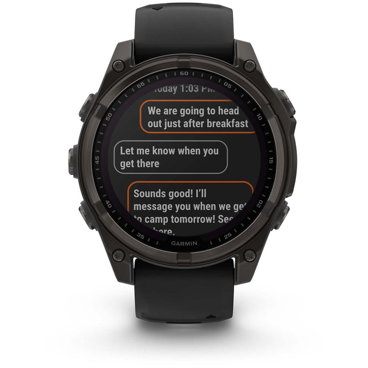 Garmin fenix 8 - Sapphire Solar Smartwatch Carbon Gray DLC Titanium w/Black/Pebble Gray Silicone Band