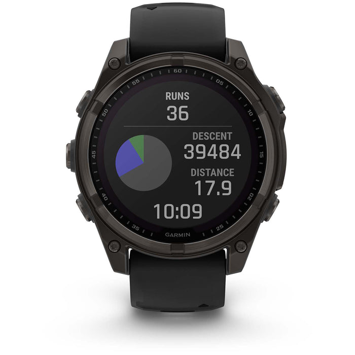 Garmin fenix 8 - Sapphire Solar Smartwatch Carbon Gray DLC Titanium w/Black/Pebble Gray Silicone Band