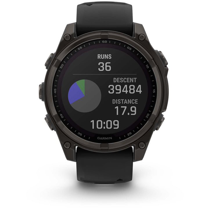 Garmin fenix 8 - Sapphire Solar Smartwatch Carbon Gray DLC Titanium w/Black/Pebble Gray Silicone Band