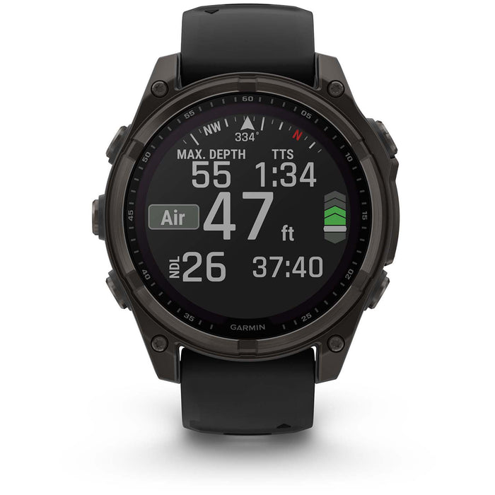 Garmin fenix 8 - Sapphire Solar Smartwatch Carbon Gray DLC Titanium w/Black/Pebble Gray Silicone Band