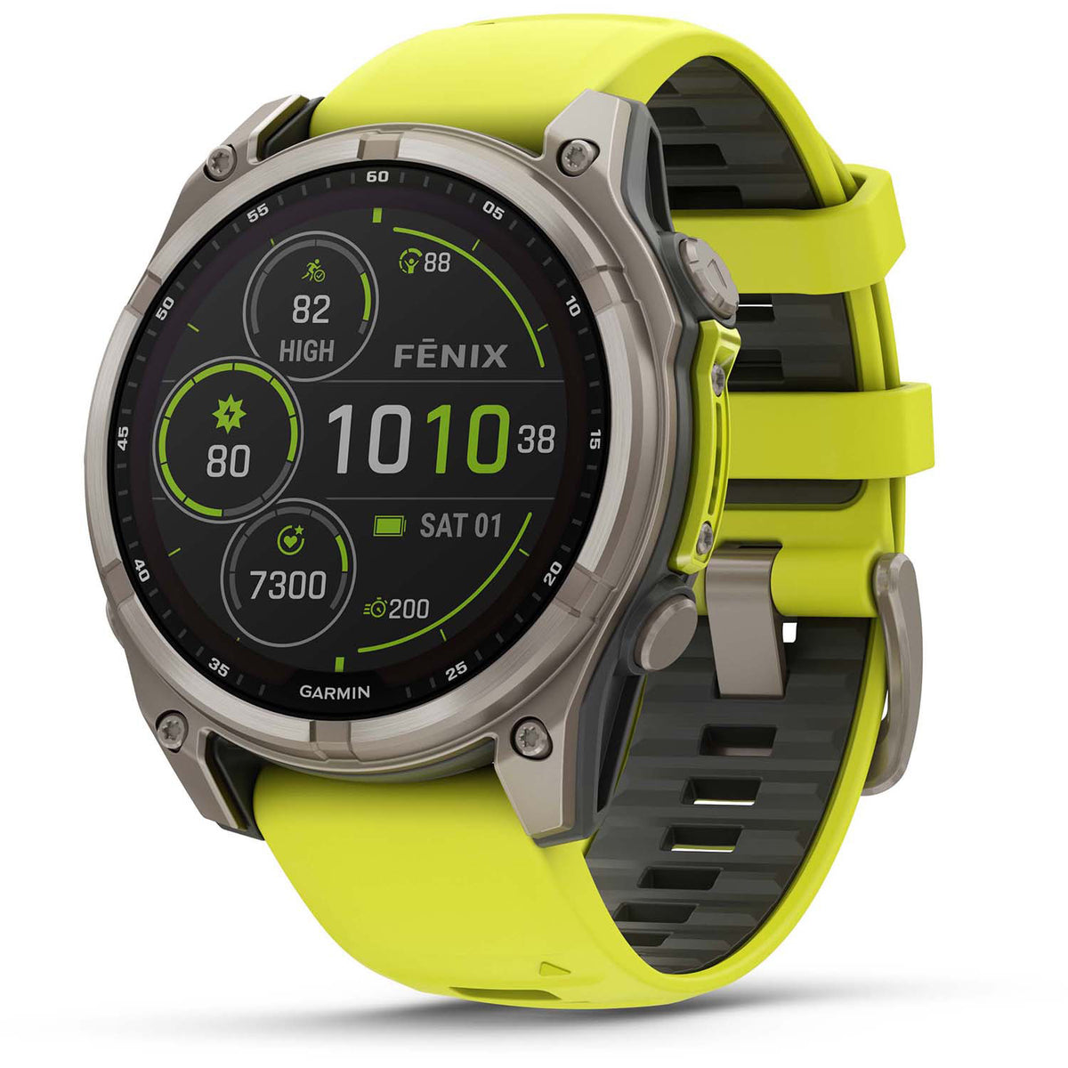 Garmin fenix 8 - Sapphire Solar Smartwatch Titanium w/Amp Yellow/Graphite Silicone Band