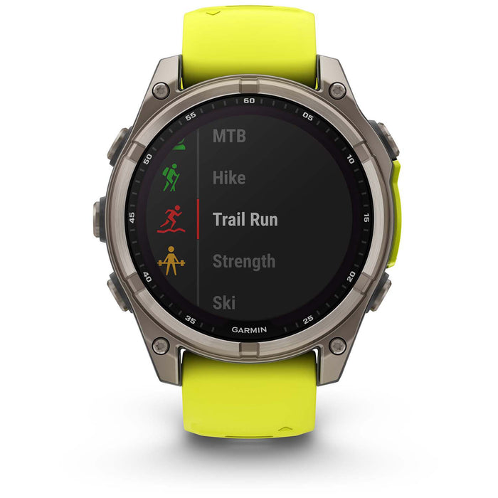 Garmin fenix 8 - Sapphire Solar Smartwatch Titanium w/Amp Yellow/Graphite Silicone Band
