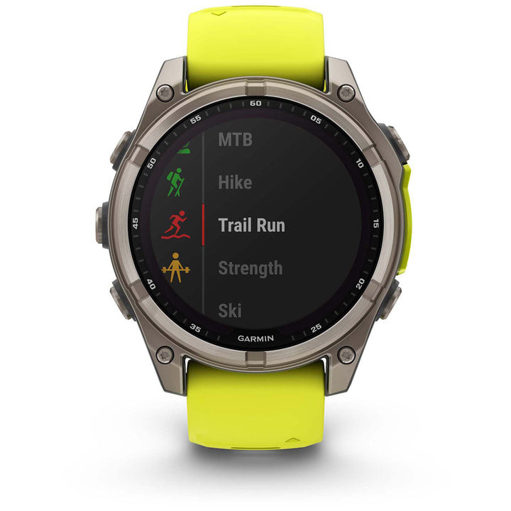 Garmin fenix 8 - Sapphire Solar Smartwatch Titanium w/Amp Yellow/Graphite Silicone Band