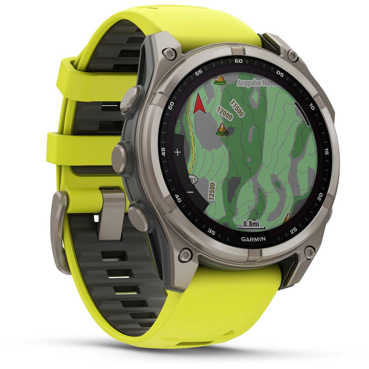Garmin fenix 8 - Sapphire Solar Smartwatch Titanium w/Amp Yellow/Graphite Silicone Band