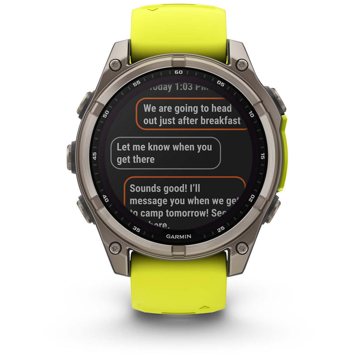 Garmin fenix 8 - Sapphire Solar Smartwatch Titanium w/Amp Yellow/Graphite Silicone Band