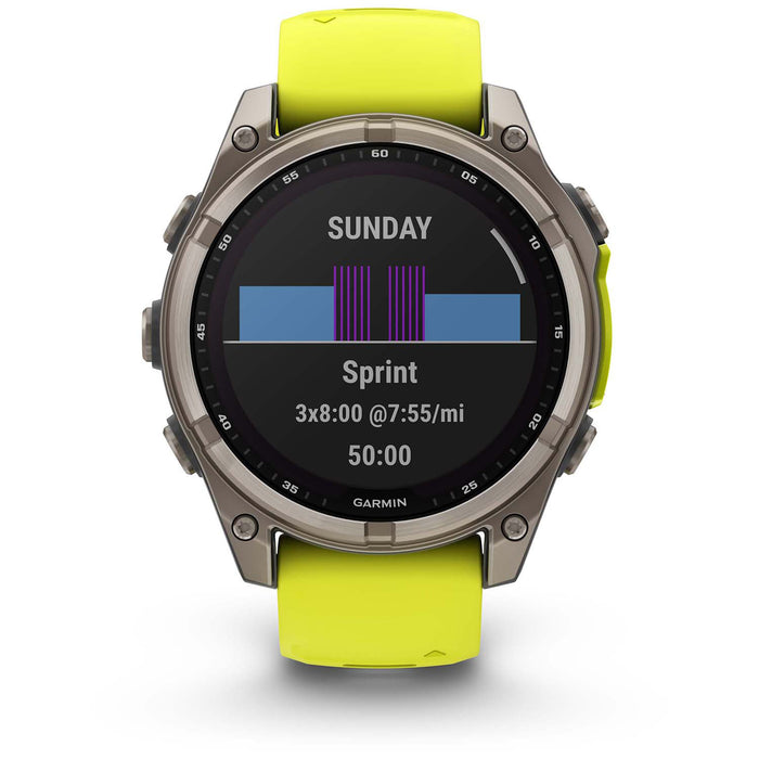 Garmin fenix 8 - Sapphire Solar Smartwatch Titanium w/Amp Yellow/Graphite Silicone Band