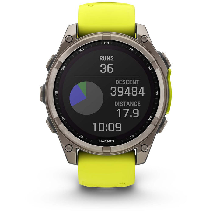 Garmin fenix 8 - Sapphire Solar Smartwatch Titanium w/Amp Yellow/Graphite Silicone Band