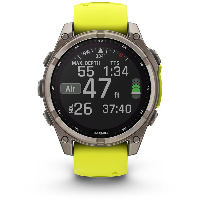 Garmin fenix 8 - Sapphire Solar Smartwatch Titanium w/Amp Yellow/Graphite Silicone Band