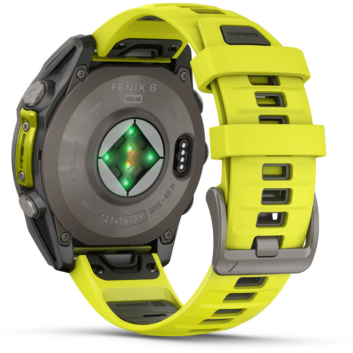Garmin fenix 8 - Sapphire Solar Smartwatch Titanium w/Amp Yellow/Graphite Silicone Band