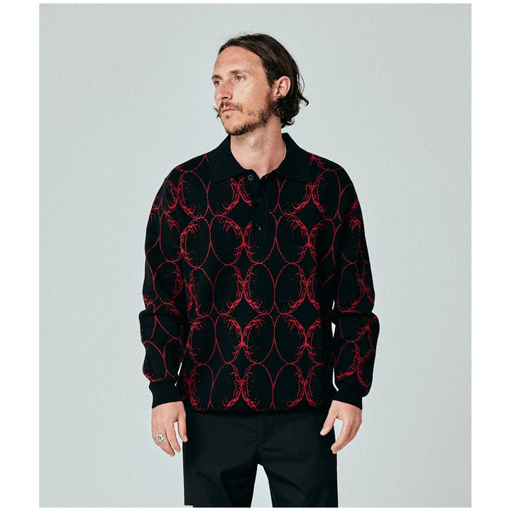 Former Coil Knit Long-Sleeve Polo - Men's Black Blood