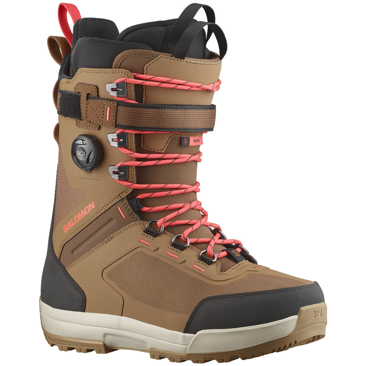 Salomon Echo Lace SJ Boa Snowboard Boots 2025 Tobacco Brown/Black/Hot Coral