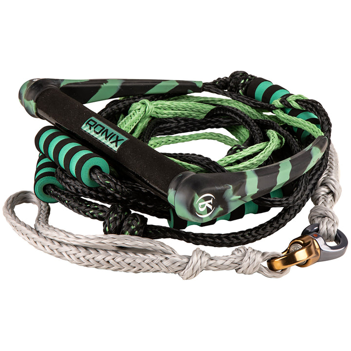 Ronix 11" Surf Handle + 30 ft 4-Section Spinner Silicone Surf Rope Jade / Black