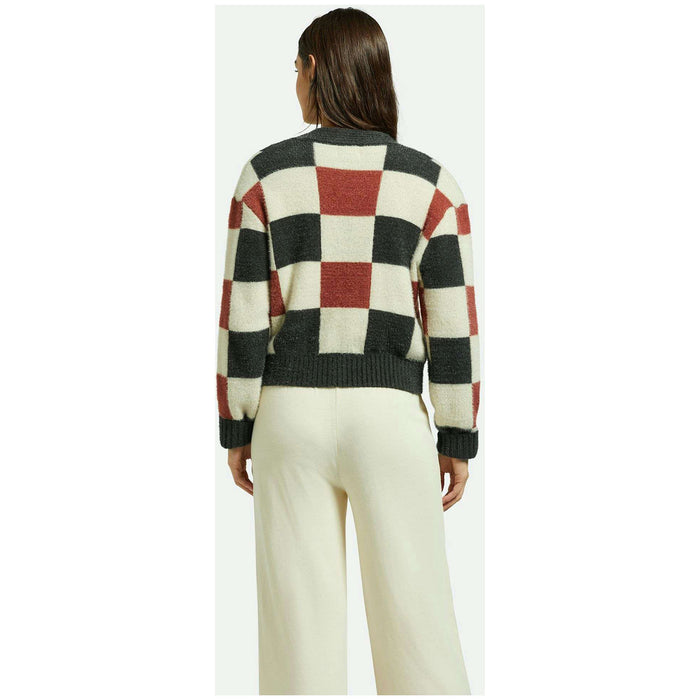 Brixton Rivington Crew Cardigan - Women's Cowhide/Whitecap/Black Check
