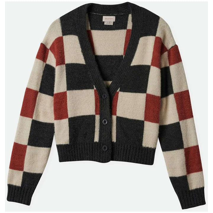 Brixton Rivington Crew Cardigan - Women's Cowhide/Whitecap/Black Check