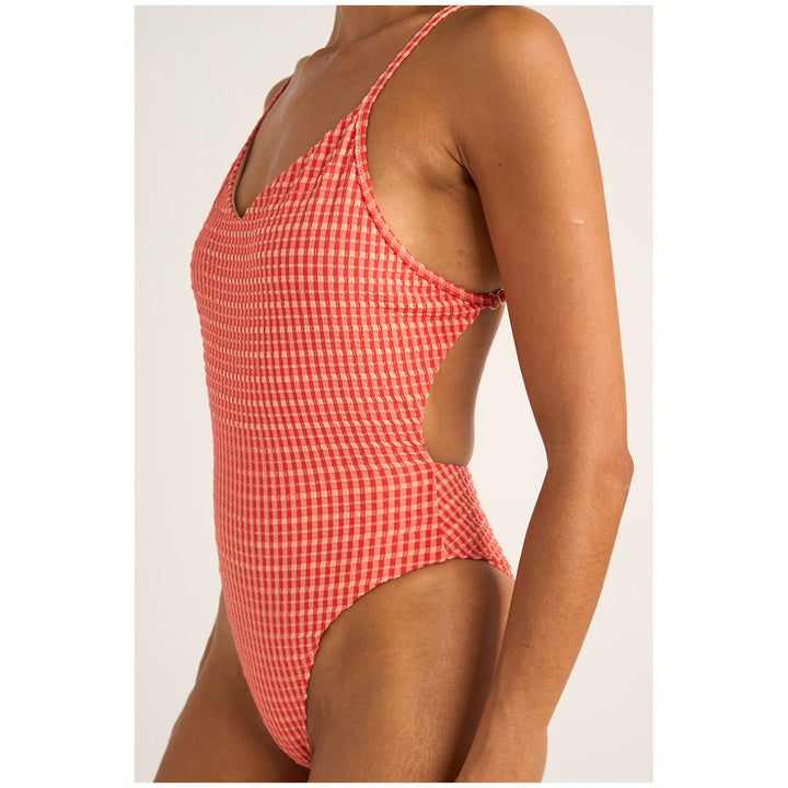 Rhythm Lola Check Cross Back Once Piece - Women's Red