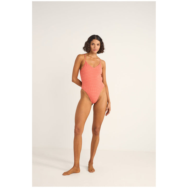Rhythm Lola Check Cross Back Once Piece - Women's Red