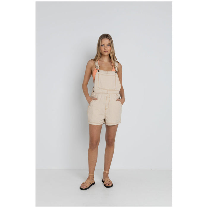 Rhythm Willa Stripe Short Overalls - Women's Sand