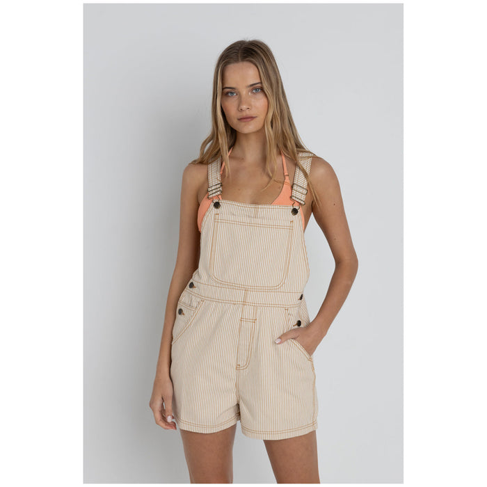 Rhythm Willa Stripe Short Overalls - Women's Sand