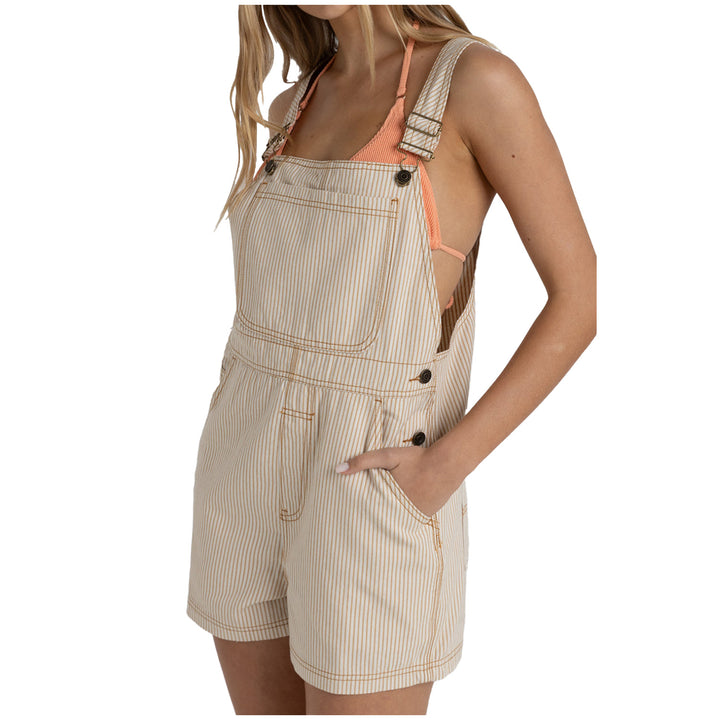 Rhythm Willa Stripe Short Overalls - Women's Sand