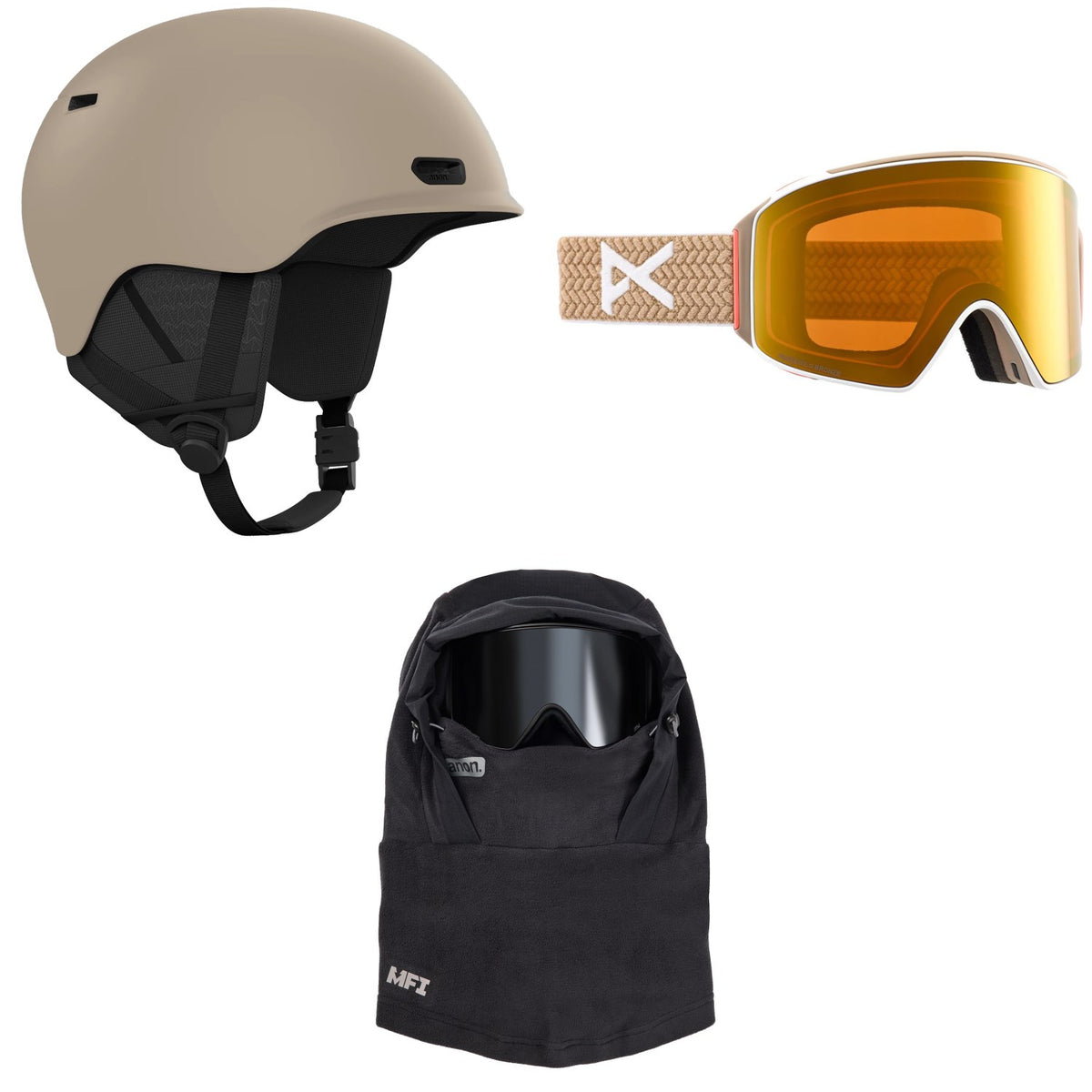 Anon Oslo WaveCel Helmet + Anon M4 Cylindrical MFI Goggles + Anon MFI Fleece Helmet Hood
