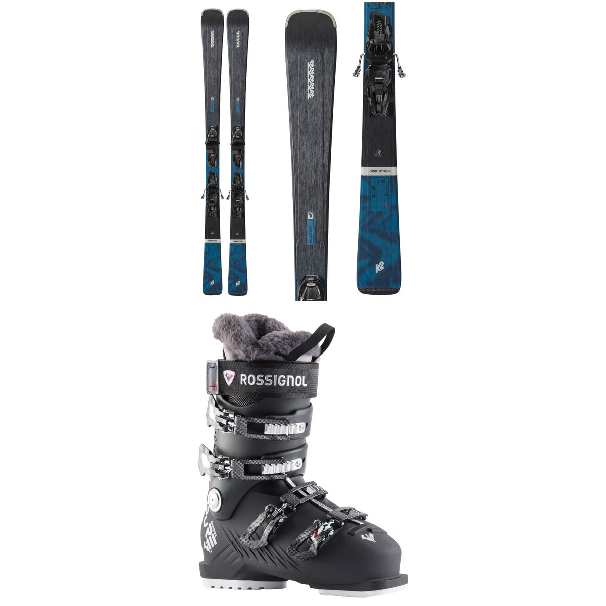 K2 Disruption 75 W Skis + Erp 10 Quikclik Free Bindings - Women's 2025 + Rossignol Pure 70 Ski Boots - Women's