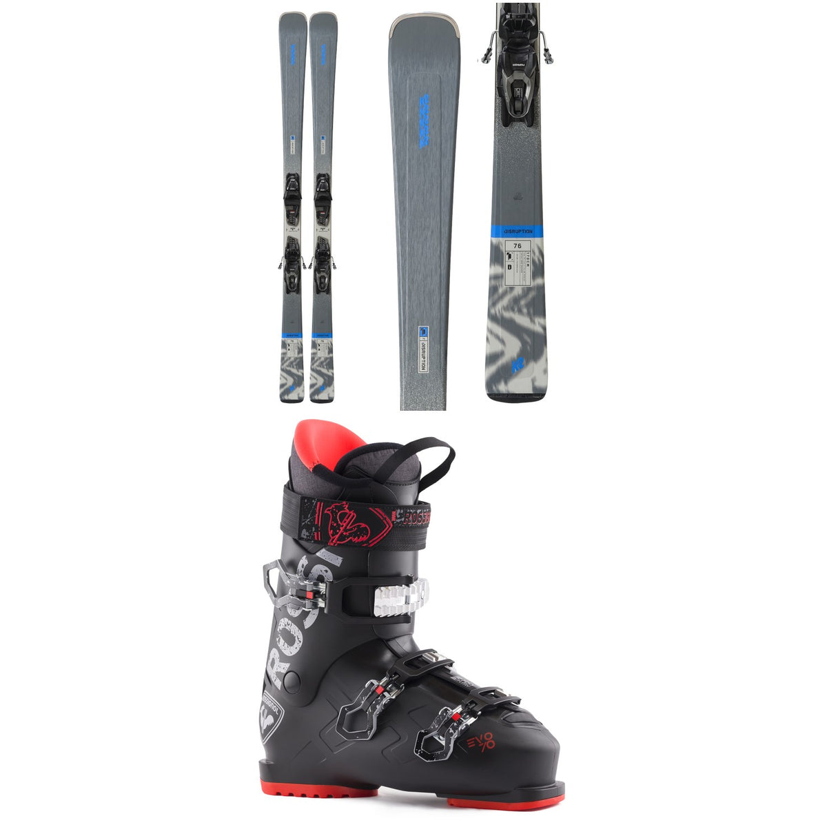 K2 Disruption 76 Skis + M2 10 Quikclik Bindings + Rossignol Evo 70 Ski Boots 2025