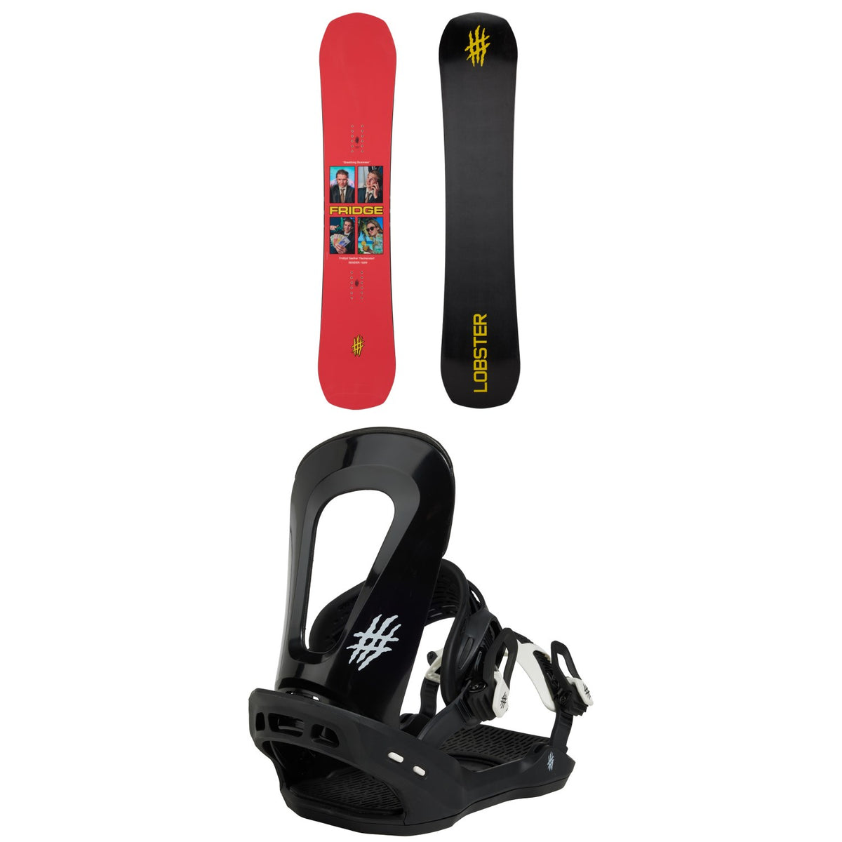 Lobster Fridge Sender Snowboard + Crusher Snowboard Bindings