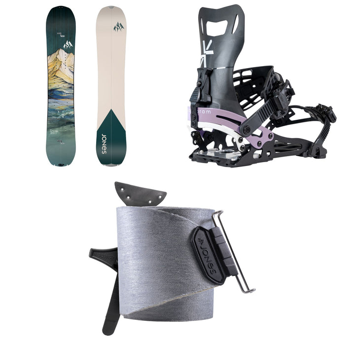Jones Dream Weaver Splitboard + Karakoram Nomad-W + Split Interface Splitboard Bindings + Nomad Universal Tail Clip Splitboard Skins - Women's 2025