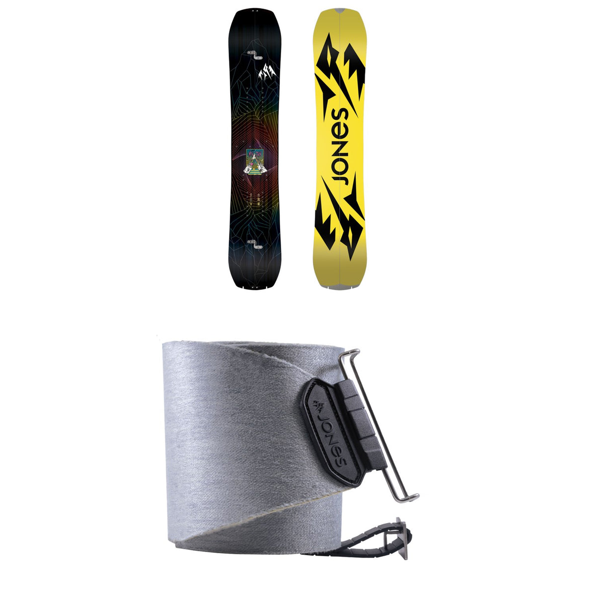 Jones Mountain Twin Splitboard + Nomad Pro Universal Tail Clip Splitboard Skins 2025