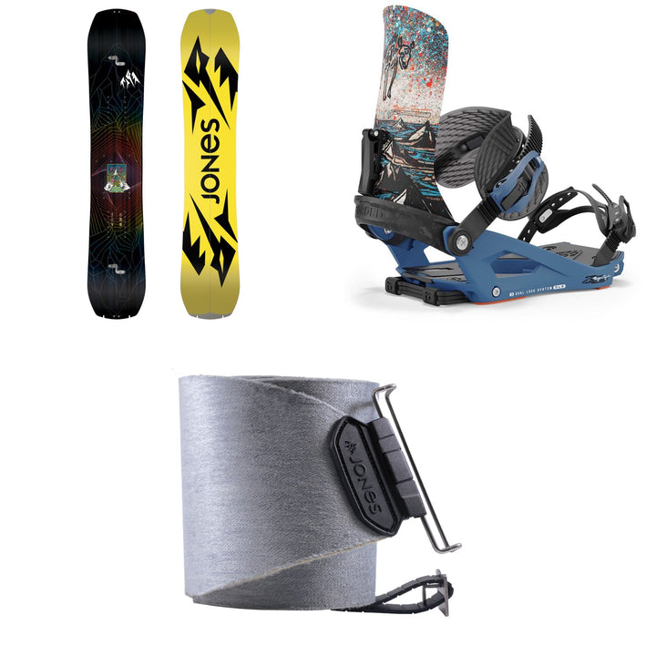 Jones Mountain Twin Splitboard + Union Charger Pro Splitboard Bindings + Nomad Pro Quick Tension Tail Clip Splitboard Skins 2025