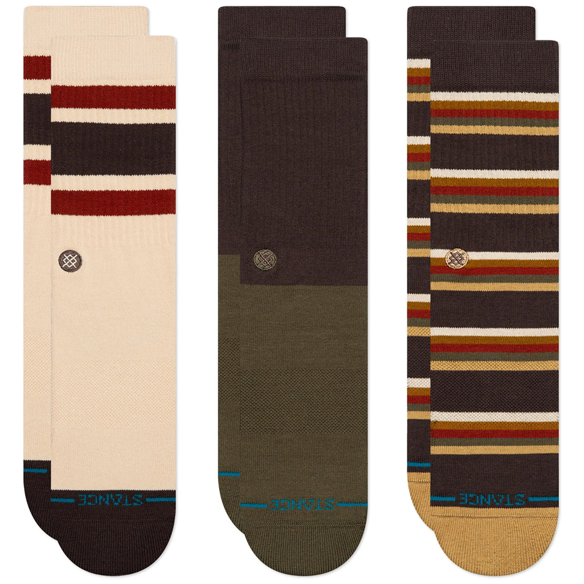 Stance Mill House 3-Pack Crew Socks Dark Brown