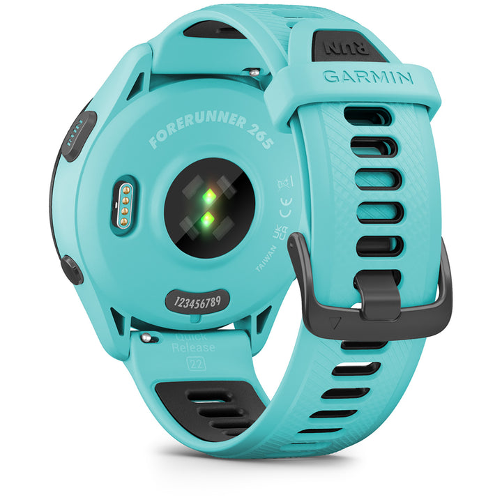 Garmin Forerunner 265 Smartwatch Black/Aqua with Aqua/Black Silicone Band