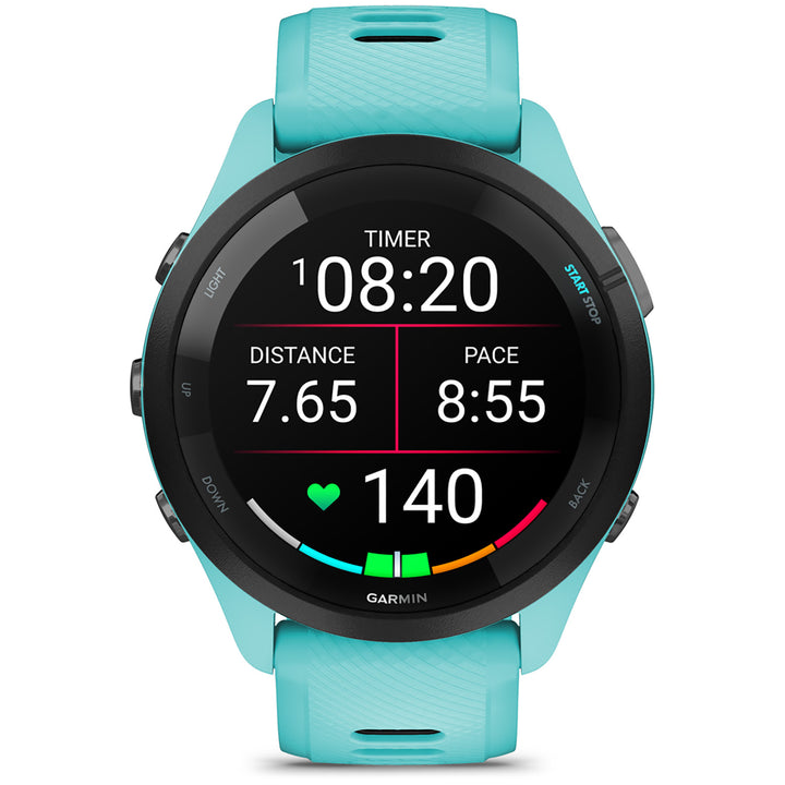 Garmin Forerunner 265 Smartwatch Black/Aqua with Aqua/Black Silicone Band