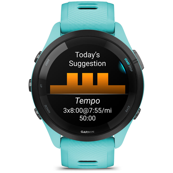 Garmin Forerunner 265 Smartwatch Black/Aqua with Aqua/Black Silicone Band