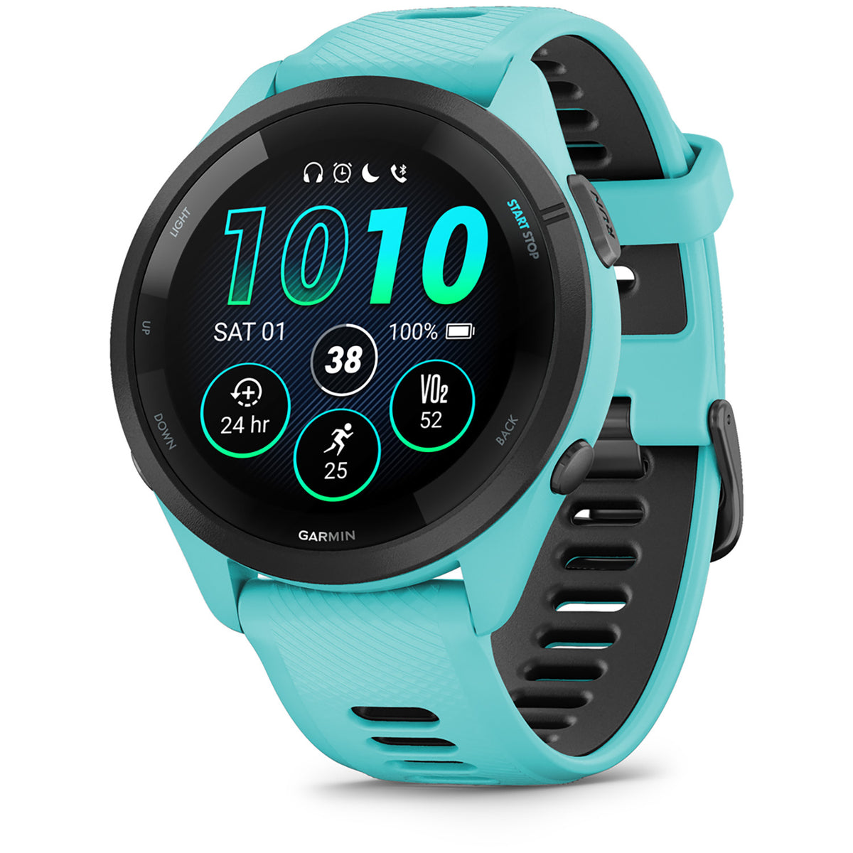 Garmin Forerunner 265 Smartwatch Black/Aqua with Aqua/Black Silicone Band