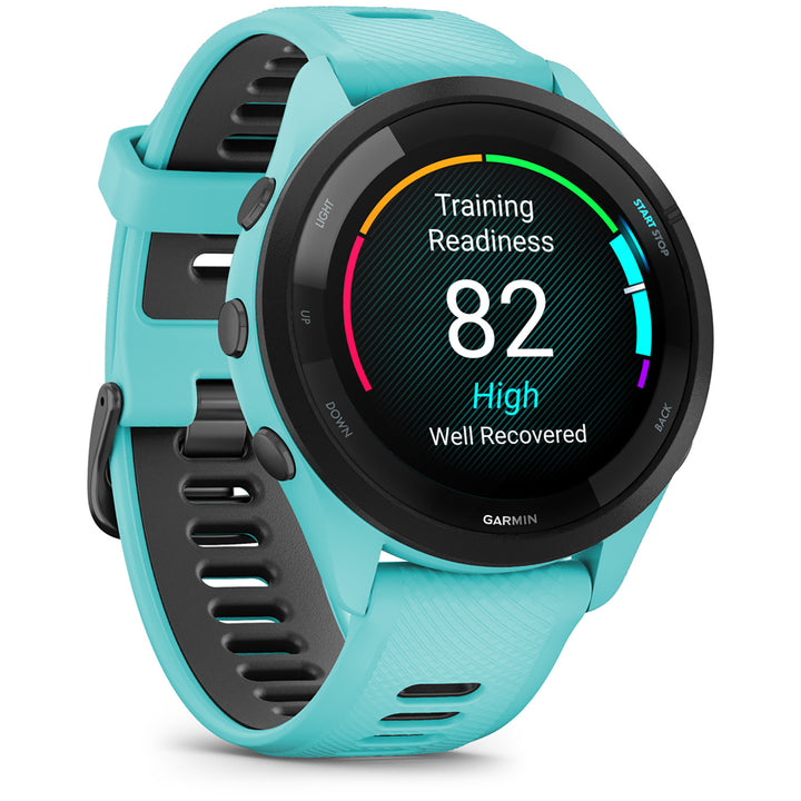 Garmin Forerunner 265 Smartwatch Black/Aqua with Aqua/Black Silicone Band