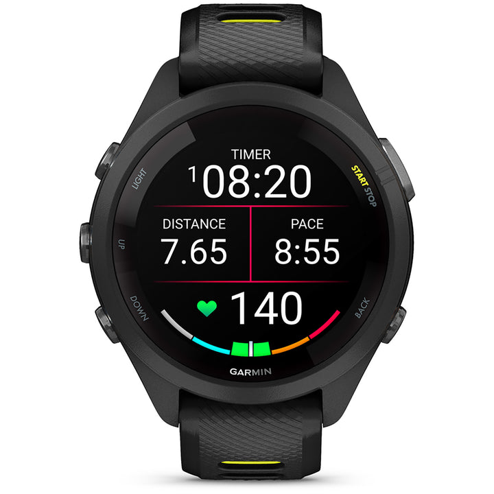 Garmin Forerunner 265S Smartwatch Black/Black with Black/Amp Yellow Silicone Band