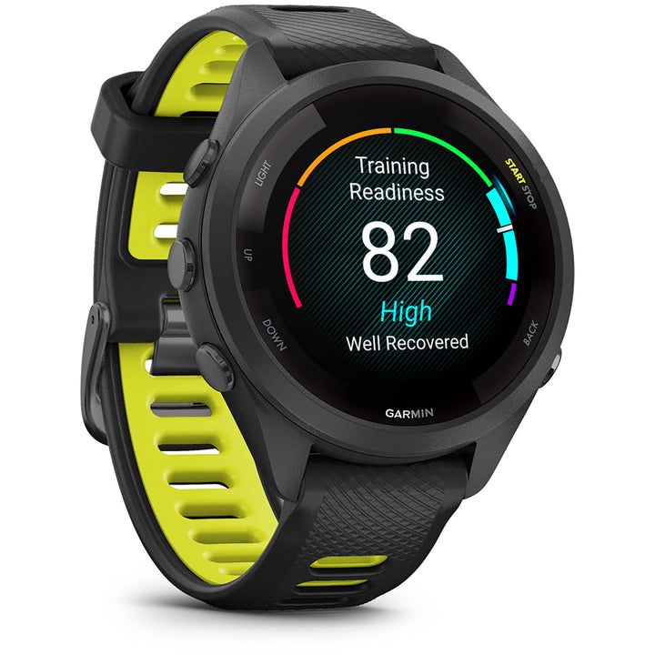 Garmin Forerunner 265S Smartwatch Black/Black with Black/Amp Yellow Silicone Band