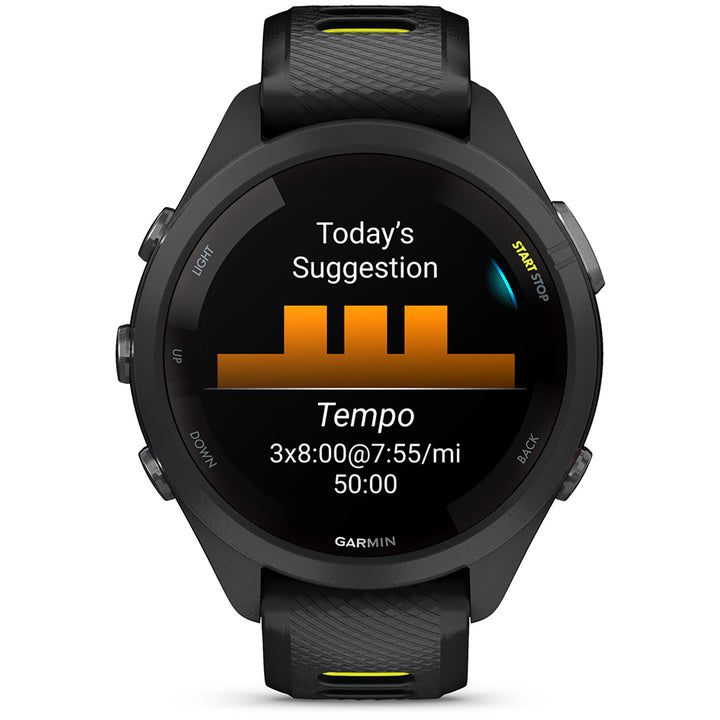Garmin Forerunner 265S Smartwatch Black/Black with Black/Amp Yellow Silicone Band