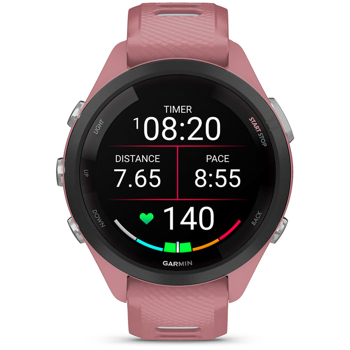 Garmin Forerunner 265S Smartwatch Black/Light Pink with Light Pink/Whitestone Silicone Band