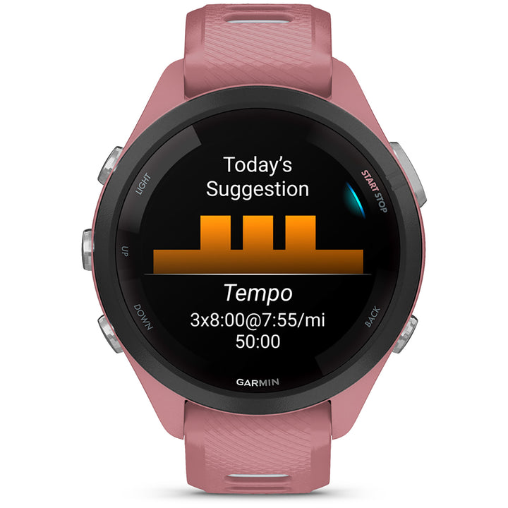 Garmin Forerunner 265S Smartwatch Black/Light Pink with Light Pink/Whitestone Silicone Band