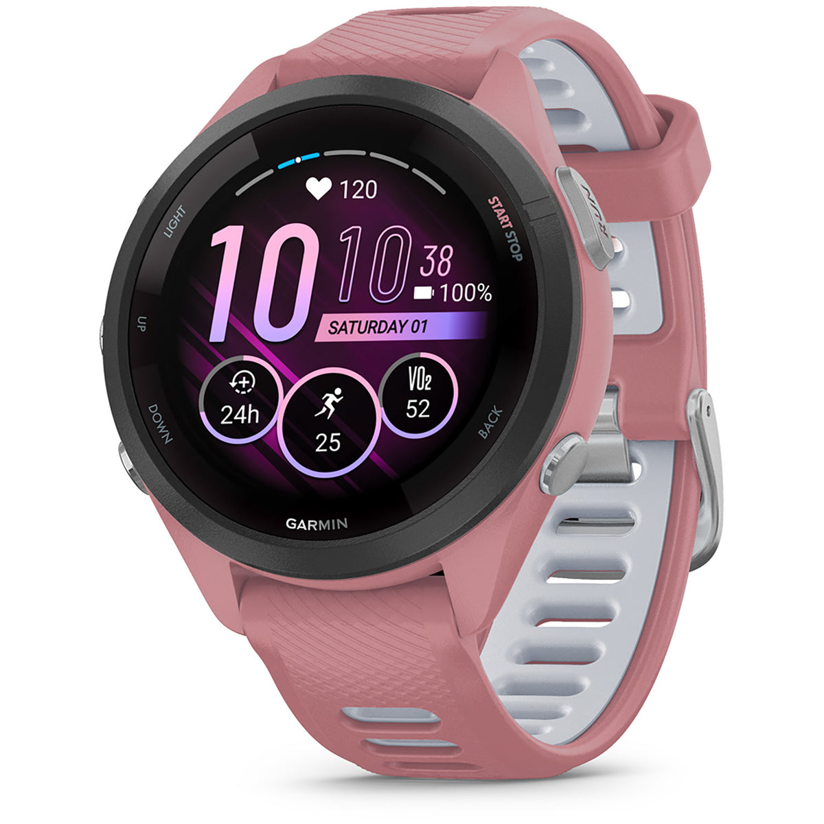 Garmin Forerunner 265S Smartwatch Black/Light Pink with Light Pink/Whitestone Silicone Band