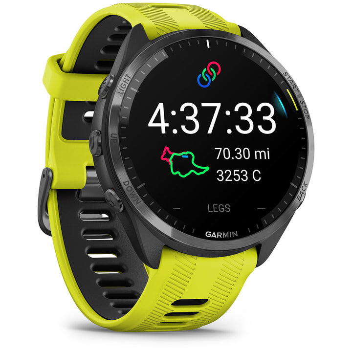 Garmin Forerunner 965 Smartwatch Carbon Gray DLC Titanium/Black with Amp Yellow/Black Silicone Band