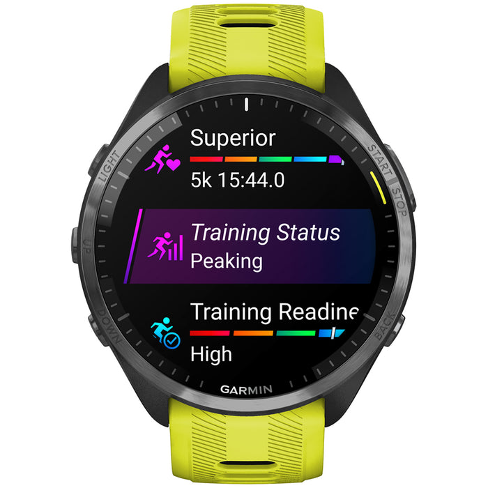 Garmin Forerunner 965 Smartwatch Carbon Gray DLC Titanium/Black with Amp Yellow/Black Silicone Band