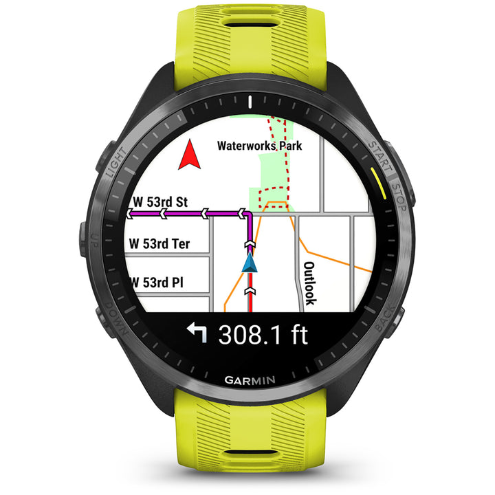 Garmin Forerunner 965 Smartwatch Carbon Gray DLC Titanium/Black with Amp Yellow/Black Silicone Band