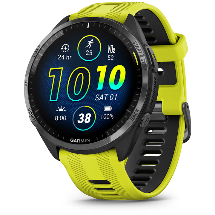 Garmin Forerunner 965 Smartwatch Carbon Gray DLC Titanium/Black with Amp Yellow/Black Silicone Band