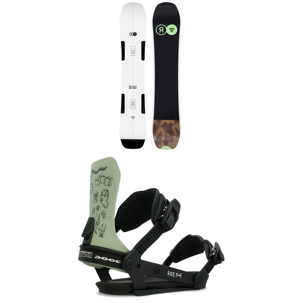 Ride Berzerker Snowboard 2024 + Autumn A-9 Snowboard Bindings 2024
