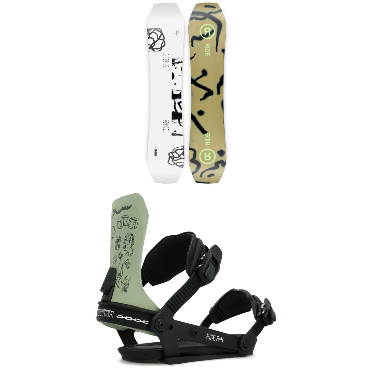 Ride Twinpig Snowboard + Ride x Autumn A-9 Snowboard Bindings 2024